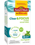 Nature Made Wellblends Clear & Focus, L-theanine, Green Tea Caffeine, 5 B vitamins, Fast-Acting Formula, 30 Chewable Tablets, Peppermint flavor