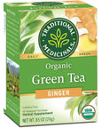 Traditional Medicinals Organic Green Tea Ginger Herbal Tea Promotes Healthy Digestion Pack of 2 Total 32 Tea Bags