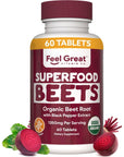 Organic Beet Root Powder Supplements (Tablets) by Feel Great Vitamin Co.| Beets Nitric Oxide Supplement | Red Beet Powder Support Healthy Circulation with Natural Nitrates for Natural Energy*