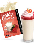 Keto Chow Strawberry Cream Core Unsweetened  Keto Meal Replacement Shake Powder  Nutritionally Complete  Low Carb  Delicious Easy Meal Substitute  Protein Rich Dairy Free  Single Meal Serving