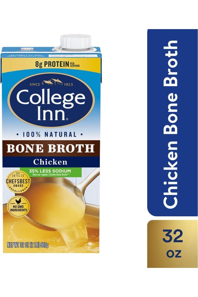 Del Monte College Inn 100% Natural Reduced Sodium Chicken Bone Broth Carton, 32 Oz (Pack of 12)