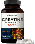 Creatine Monohydrate 3,000mg Per Serving, 300 Capsules - Micronized - Unflavored Creatine Pills - Support Pre Workout & Healthy Muscle - Easily Absorbed, Easy to Swallow (50 Servings)