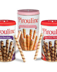 Pirouline Rolled Wafers  Best Flavor Mix  Chocolate Hazelnut Dark Chocolate and Strawberry  Rolled Wafer Cookies for Coffee Tea Ice Cream Snacks Parties Gifts  141oz Tin 3pk