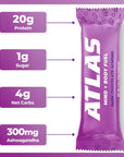 Atlas Protein Bar 20g Protein 1g Sugar Clean Ingredients Gluten Free Dark Chocolate Almond 12 Count Pack of 1