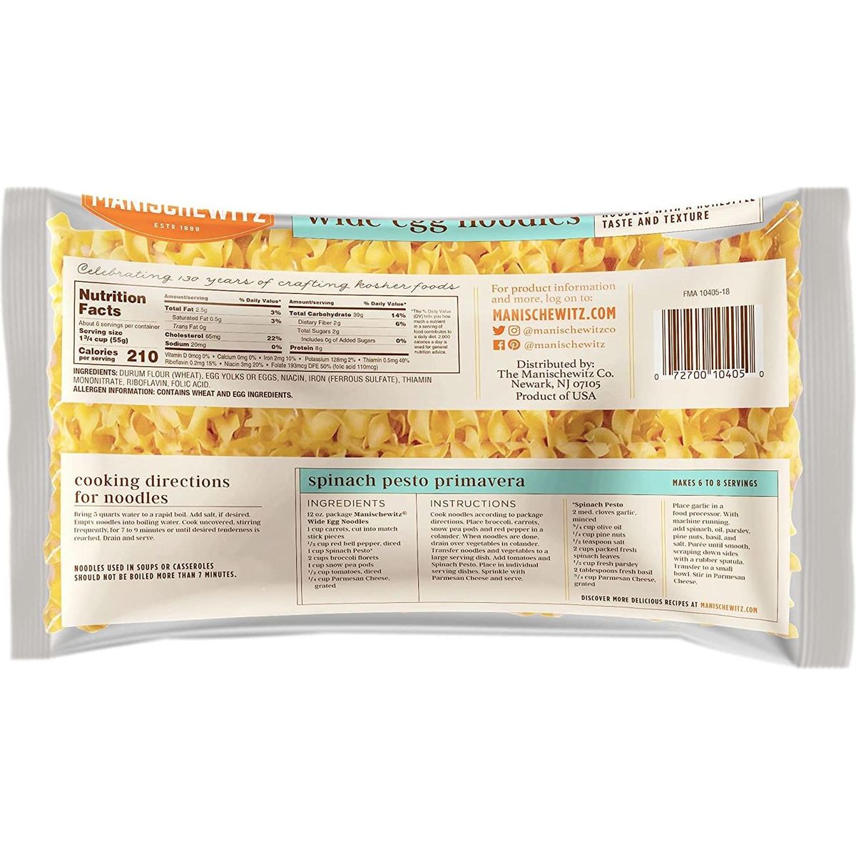 Manischewitz Traditional Wide Egg Noodles 12oz (3 Pack), Homestyle Taste &amp; Texture, Premium Enriched, Low Sodium, No Preservatives