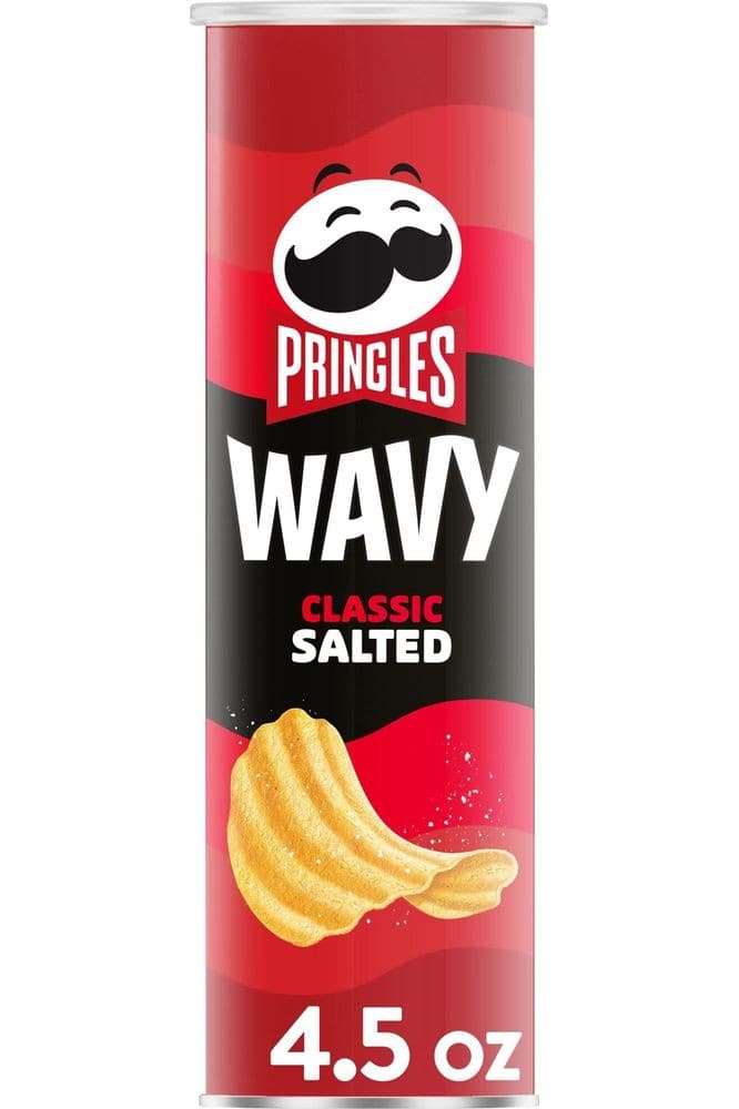 Pringles Wavy Potato Crisps Chips, Lunch Snacks, Snacks On The Go, Classic Salted, 4.5oz Can (1 Can)