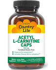 Country Life Acetyl L-Carnitine Caps, with Vitamin B-6 to aid in Utilization, 500mg, 120 Vegan Capsules, Certified Gluten Free, Certified Vegan, Certified Halal