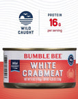 Bumble Bee White Flake Crabmeat in Water 6 oz Can Pack of 1  Wild Caught 16g Protein  1g Carb per Serving  Gluten Free  Great Use in Crab and Seafood Recipes