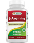 Best Naturals L-Arginine 500mg 250 Capsules - Pharmaceutical Grade L Arginine supplement promotes nitric oxide synthesis