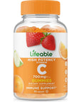 Lifeable Vitamin C - Great Tasting Natural Flavor Gummy Supplement - Vegetarian GMO-Free Chewable Vitamins - for Immune Support - 90 Gummies (750 mg)