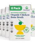 Gourmend Foods Organic Chicken Bone Broth | Low FODMAP Certified | Deliciously Digestible, Gut Friendly, IBS Friendly | No Garlic or Onion Bulbs | Unsalted - No Fillers or Preservatives | 16.9 Ounce (Pack of 6)