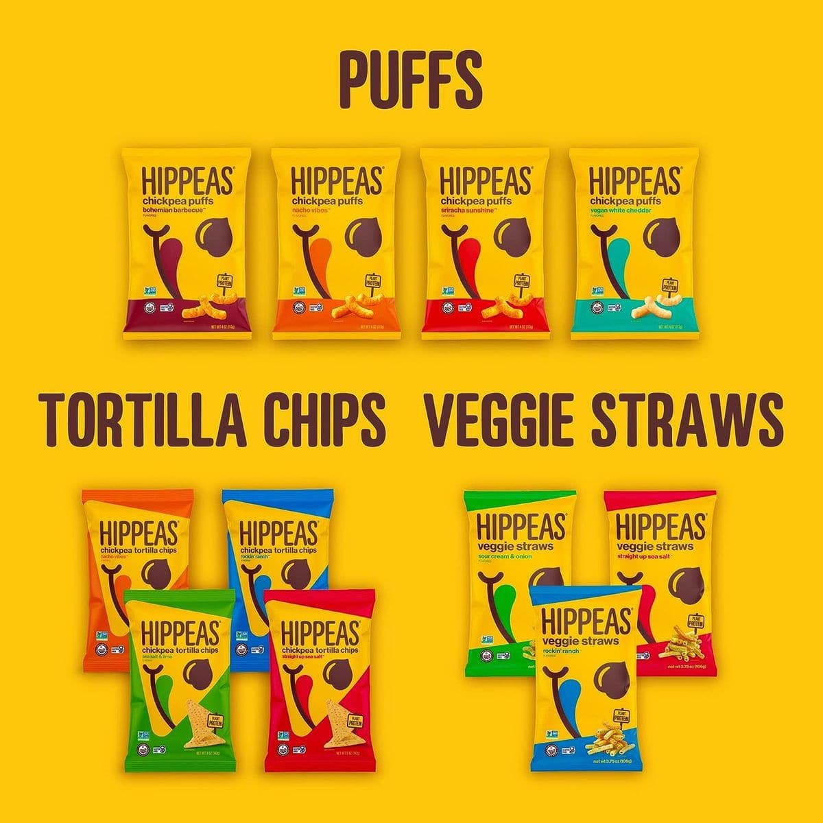 Hippeas Chickpea Puffs Variety Pack Vegan White Cheddar Nacho BBQ 4 Ounce Pack of 6 4g Protein 3g Fiber Vegan GlutenFree Crunchy Plant Protein Snacks