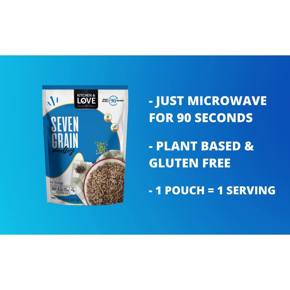 Kitchen  Love Seven Grain Medley Pre Cooked Microwave Ready Pouch Shelf Stable Vegan Vegetarian Gluten Free 8 Oz 6Pack