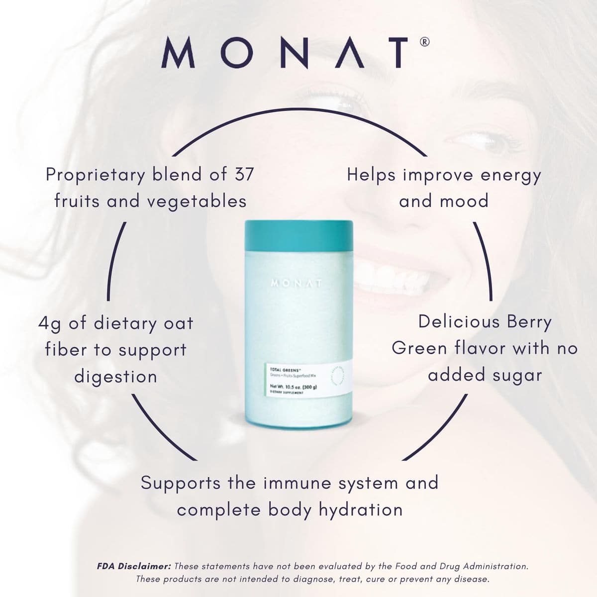 Monat Total Greens  Daily Superfood Drink  Packed with Antioxidants  Refreshing Berry Green  No Added Sugar  Convenient  Delicious  NutrientRich Daily Experience