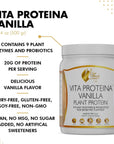 Vita Protein Vegan Vanilla Plant Protein, 20g Protein Per Serving for Sensitive Tummies with Plant Enzymes and Probiotics - Gluten Free, Soy Free, Vegan, GMO Free, Dairy Free - 17.6 oz 500 grams