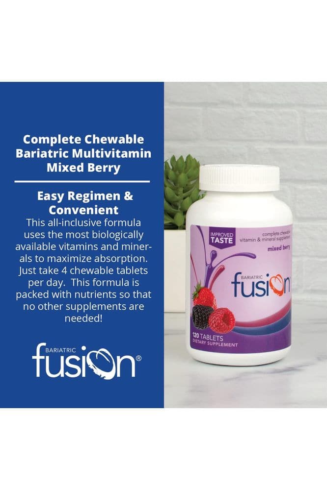 Bariatric Fusion Mixed Berry Complete Chewable Bariatric Multivitamin with Iron for Bariatric Surgery Patients Including Gastric Bypass and Sleeve Gastrectomy - 120 Tablets