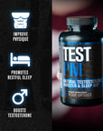 TEST PM Testosterone Booster & Sleep Aid Supplement for Men | Promote Recovery, Muscle Growth, Rest | Night Time Muscle Builder with Ashwagandha, L-Theanine, & More | 60 Natural Veggie Pills