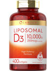 Carlyle Vitamin D3 Liposomal | 10,000 iu | 400 Softgels | Non-GMO and Gluten Free Formula | High Potency Vitamin D Supplement