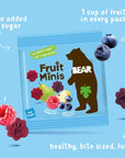 BEAR Real Fruit Snack Minis, Raspberry/Blueberry, No added Sugar, All Natural, Bite Sized Snacks for Kids, Non GMO, Gluten Free, Vegan, 0.7 Oz (Pack of 18)