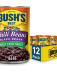 BUSHS BEST 155 oz Canned Black Chili BeansMild Source of Plant Based Protein and Fiber Low Fat Gluten Free Pack of 12