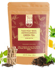 Tea Leaf  Co Tulsi Ashwagandha Loose Leaf Green Tea Pack 352oz100gm Lemon peel  Black Pepper 50 cups Blended with Fresh Herbs and Spices Low Caffeine Gluten Free