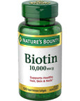 Nature's Bounty Biotin, Supports Healthy Hair, Skin and Nails, 10,000 mcg, Rapid Release Softgels, 120 Ct