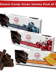 Sweet Candy Dark Chocolate Candy Sticks Variety 3 Pack Dark Chocolate Orange Sticks Dark Chocolate Cherry Sticks and Dark Chocolate Blueberry Sticks