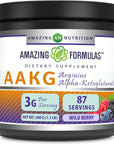 Amazing Formulas AAKG 500 Grams (1.1 Lb) Powder Supplement | Arginine Alpha-Ketoglutarate | Wild Berry Flavor | 87 Servings | Non-GMO | Gluten Free