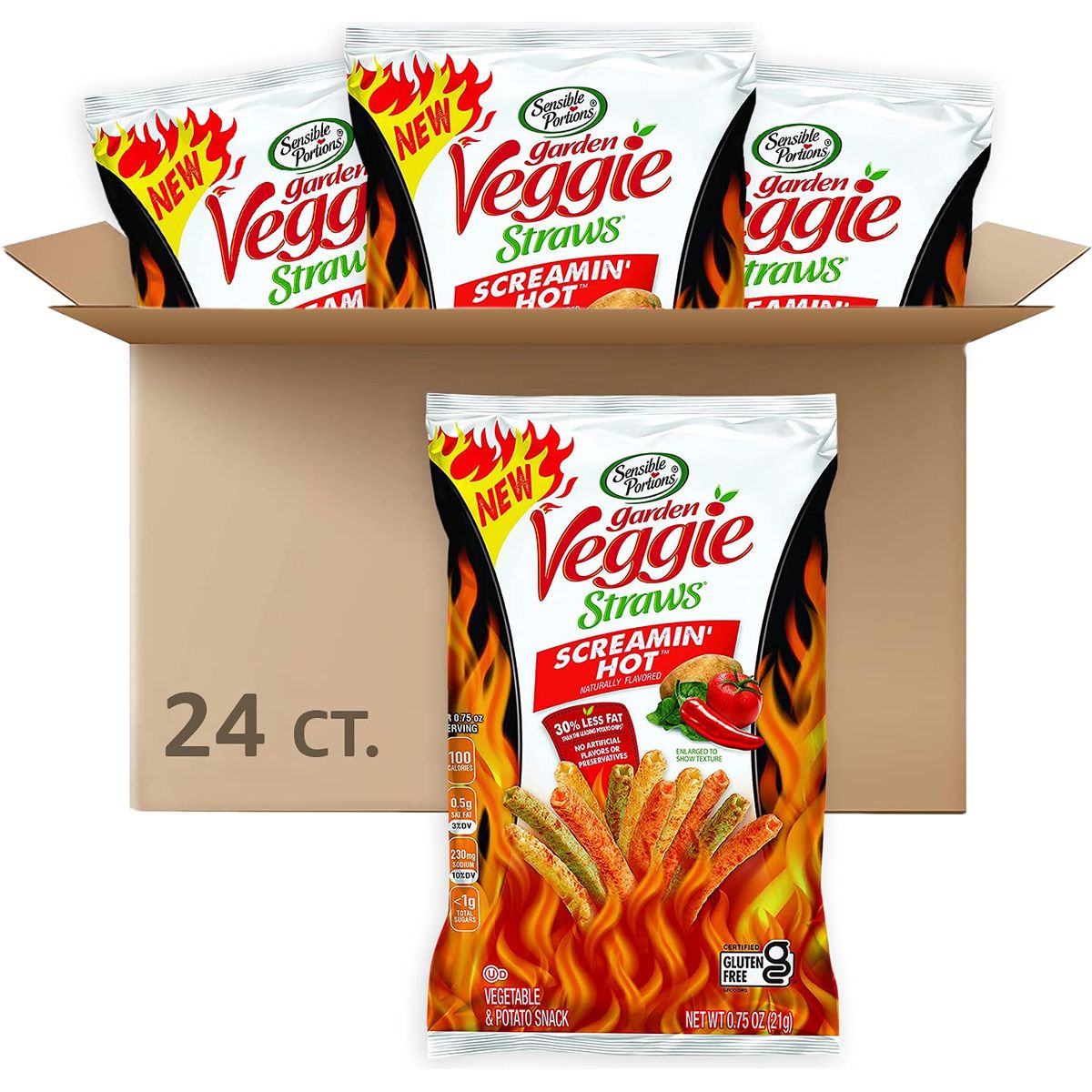 Sensible Portions Garden Veggie Straws Screamin Hot 075 Oz Pack of 24