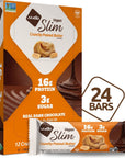 Nugo Slim Dark Chocolate Crunchy Peanut Butter 16g Vegan Protein 3g Sugar 7g Fiber Low Net Carb Keto Friendly Gluten Free 24 Count