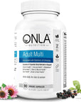 ONLA Vegan Adult Multivitamin for Men and Women - Immune Support with Elderberry and Echinacea | Non-GMO, Gluten-Free (Multivitamin Women, Once-a-Day Capsule, 3 Month Supply)