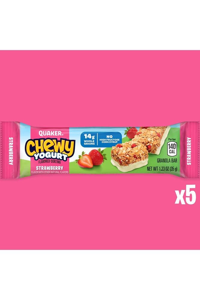 Quaker Yogurt Chewy Granola Bar, Strawberry, 5 Bars , net weight 6.1 ounce (Pack of 6) (Packaging may vary)