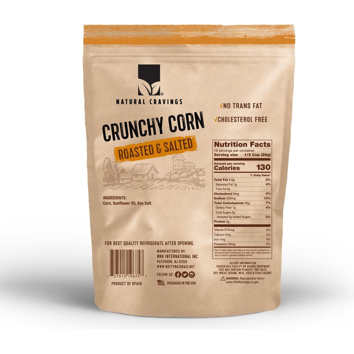 Natural Craving Salted and Roasted Corn Nuts  Original Toasted Corn Kernels in Resealable Bag  Crunchy Snack Natural Cravings Corn Nuts