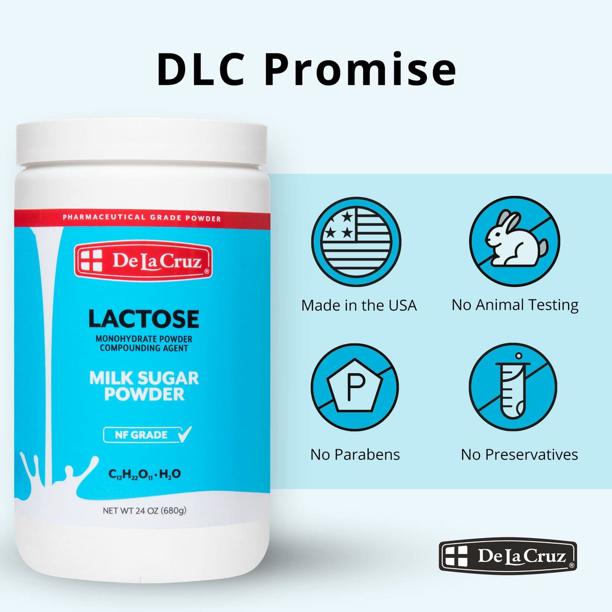 De La Cruz Lactose Powder  Pure Lactose Monohydrate Milk Sugar NF Grade 24 OZ