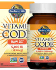 Garden of Life Vitamin D, Vitamin Code Raw D3, Vitamin D 5,000 IU, Raw Whole Food Vitamin D Supplements with Chlorella, Fruit, Veggies & Probiotics for Bone & Immune Health. 60 Vegetarian Capsules