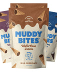 Muddy Bites Waffle Cone Snacks Bite Sized Chocolate Filled Cones for Snack or Dessert Milk Chocolate Dark Chocolate Cookies  Cream Made with Cane Sugar NonGMO Kosher Variety Pack 6 Bags