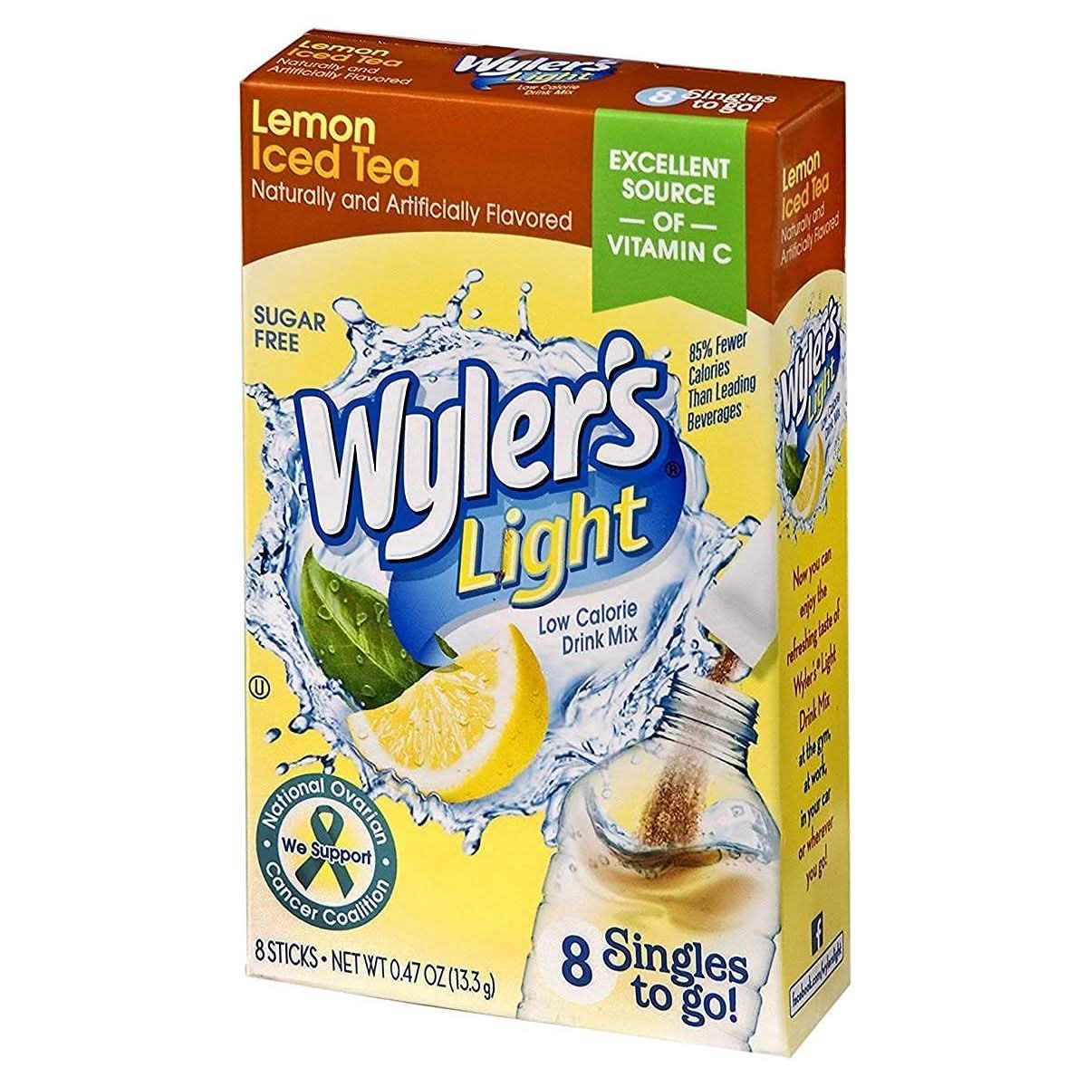 Wylers Light Singles To Go 6 Pack Lemon Iced Tea Water Drink Mix 48 Total Powder Drink Mix Packets