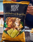 Baked Veggie Chips, Wicked Crisps - Roasted Garlic and Asiago Cheese Broccoli Crisps, Healthy Snack, Crunchy Gourmet Savory Crisps, No Additives or Preservatives, Gluten Free, Low-Fat, Kosher, Non-GMO, 4oz party-size bag (4 pack)