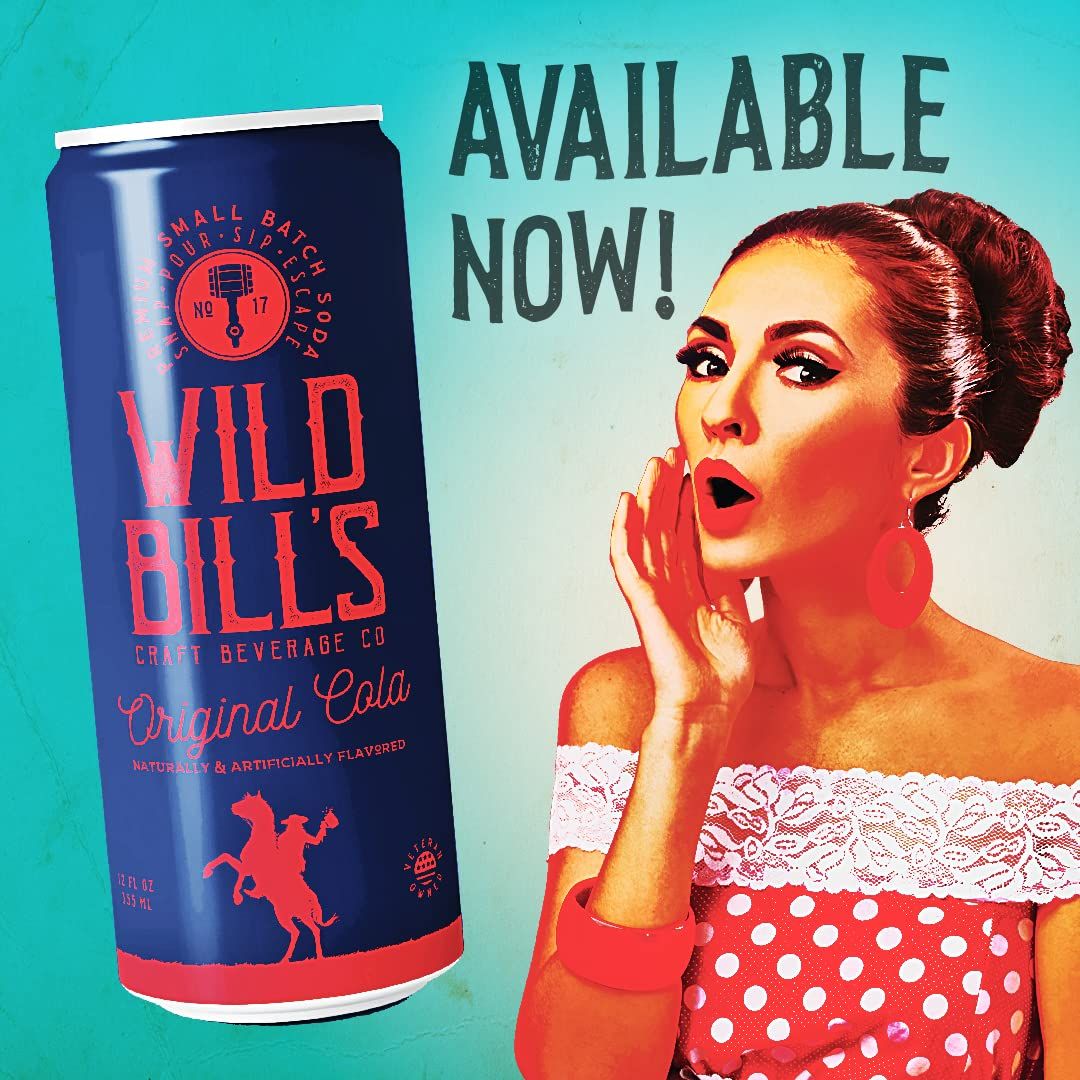 Wild Bills Original Cola Soda Classic Craft Soda Pop Soft Drinks Sodas Made with Pure Cane Sugar Caffeine Free NO High Fructose Corn Syrup Gluten Free Vegan Low Sodium 12 Oz 12 Pack