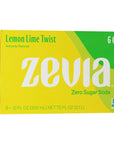 Zevia Zero Calorie Soda Lemon Lime Twist 12 Ounce Cans Pack of 6