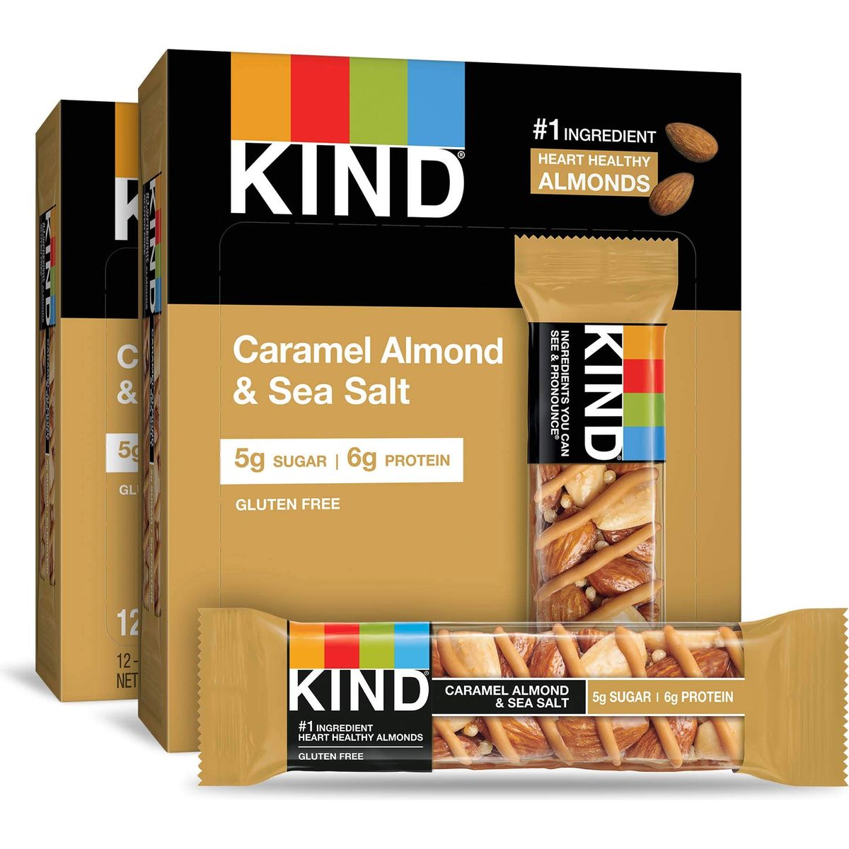 KIND Bars Caramel Almond  Sea Salt Healthy Snacks Gluten Free Low Sugar 6g Protein 24 Count