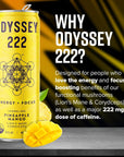 Odyssey Elixir  Odyssey 222  Sparkling Energy Drink  222 mg of Caffeine  Lions Mane  Cordyceps  Energy  Focus  Endurance  Stamina  Nootropic  Pre Workout  Pineapple Mango