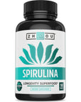 Zhou Nutrition Spirulina Tablets, Sustainably Grown in California, Nutrient-Packed Superfood, Vitamins, Vegan Protein, Amino Acids, Non-Irradiated, Gluten Free, Non-GMO, 30 Servings, 180 Count