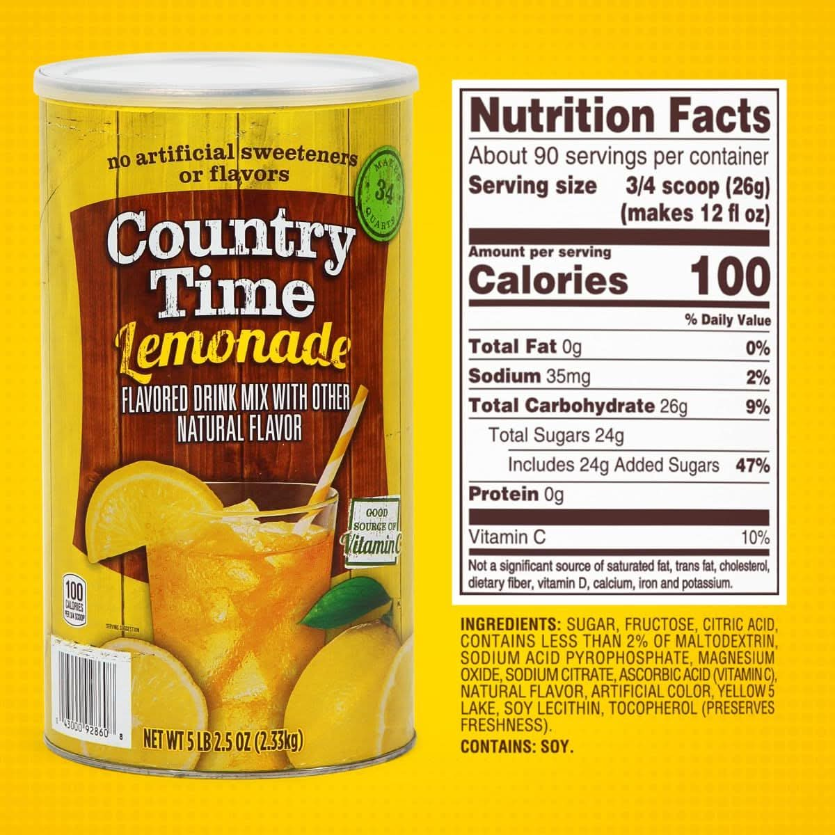 Powdered Lemonade Drink Mix CountryTime Refreshing Lemonade Mix Powder Drink with Other Natural Flavor  Packaged in Resealable Canister with Easy Measure Scoop 5lb Bucket 2 Pack Total 103lb