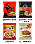 Nongshim Variety Pack Ramen Shin Ramen Shin Black Ramen Neoguri Chapagetti Noodle 45 Ounce Pack of 4  Korean Ramen Gift Set KFoods BTS Challenge