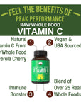 Peak Performance Raw Whole Food Natural Vitamin C Capsules from Acerola Cherry for Max Absorption. Vegan USA Sourced Vitamin C Supplement 90 Pills. 500 mg Serving or 2 Servings 1000mg