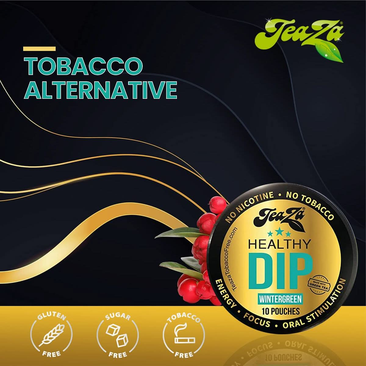 TeaZa Herbal Energy Pouches Wintergreen with Caffeine Smokeless Alternative Pucks Nicotine Free and Tobacco Free Herbal Snuff Great Tasting  Refreshing Tobacco Alternative 4 Pack