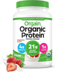 Orgain Organic Vegan Protein Powder Strawberries  Cream  21g Plant Based Protein 4g Prebiotic Fiber Low Net Carb No Lactose Ingredients No Added Sugar NonGMO For Shakes  Smoothies 203 lb