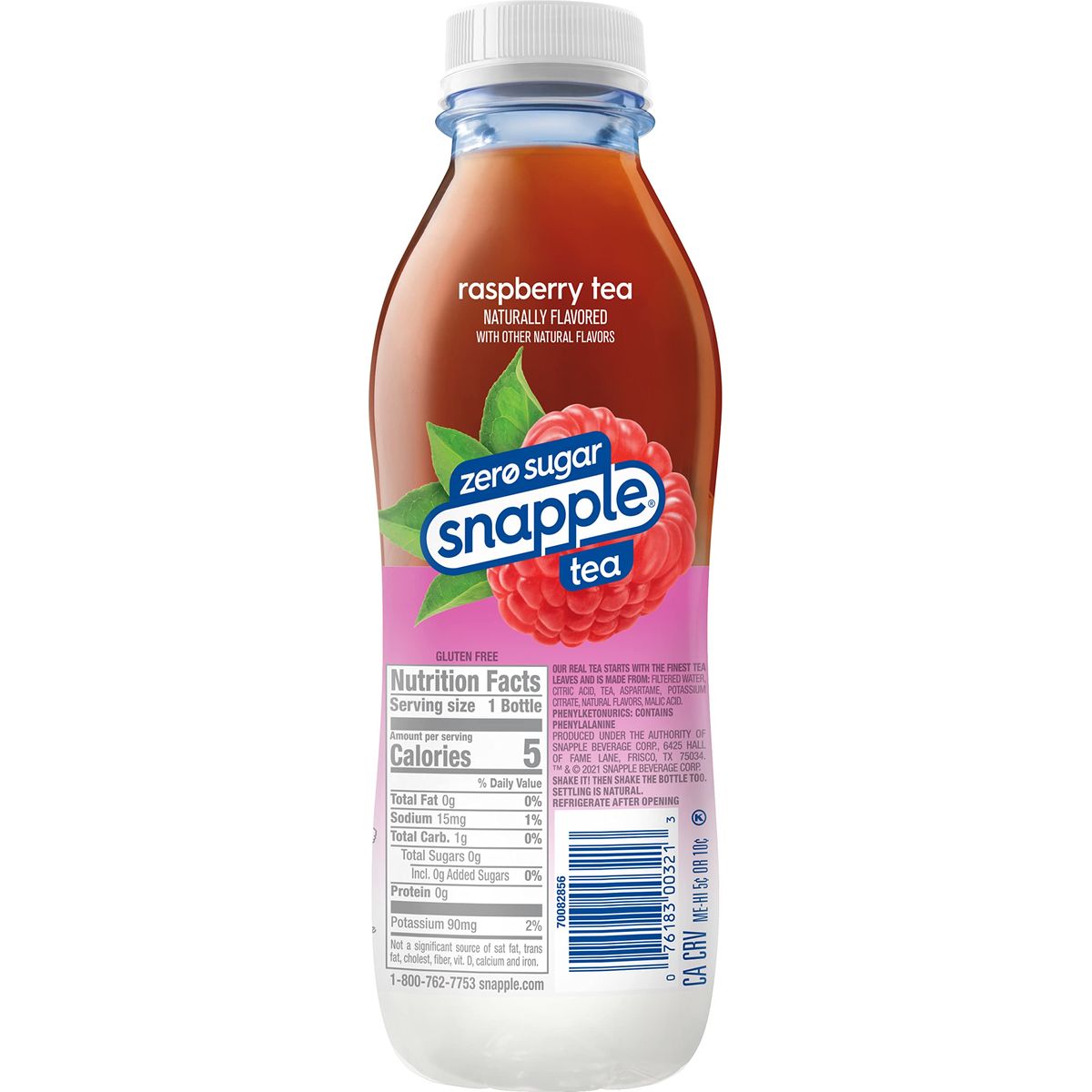 Snapple Zero Sugar Raspberry Tea 16 fl oz recycled plastic bottle Pack of 12