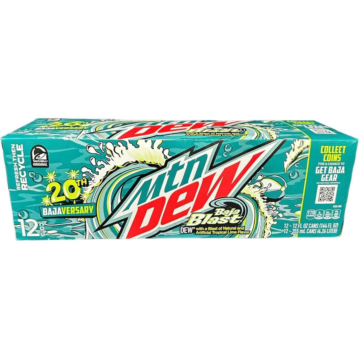 Mtn Dew Baja Blast Tropical Lime Munchie Box Reserve Regular Pack of 12 12Oz Cans